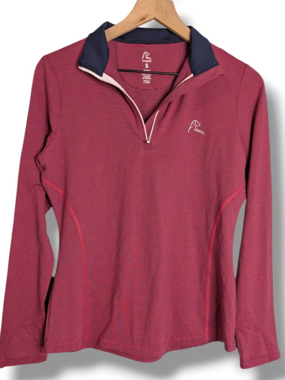 Rhoback Womens S Dark Pink Red Stripe Performance 1/4 Zip Pullover Knob Creek